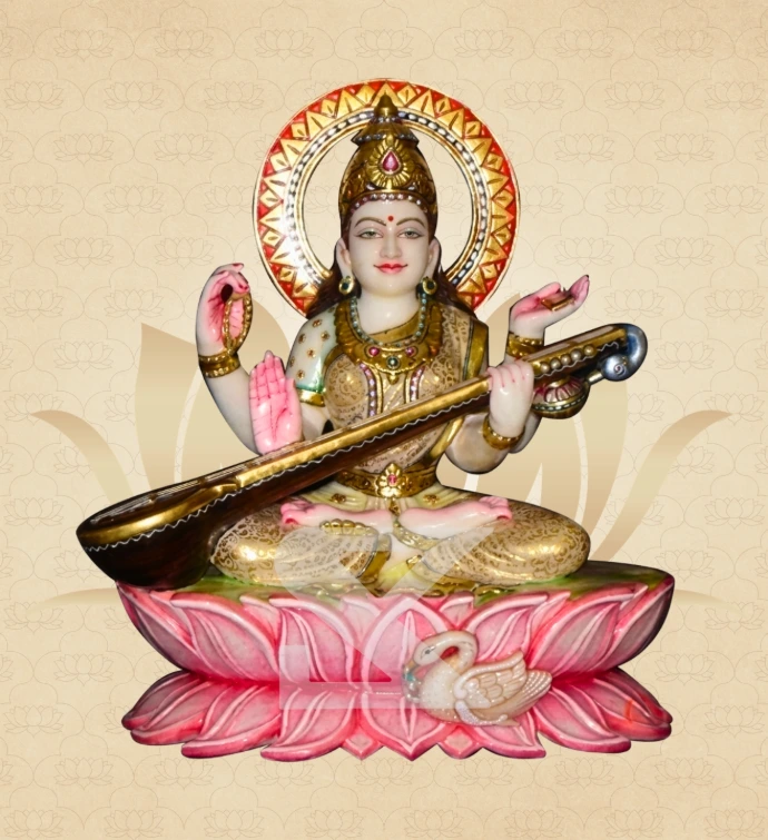 Lotus Saraswati — Design 13 — SKM-LTS-13 — Marble Saraswati Statue