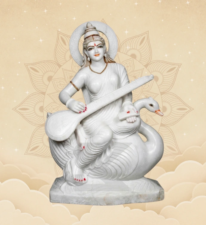 Hamsa Vahini Saraswati — Design 02 — SKM-HMS-02 — Marble Saraswati Statue