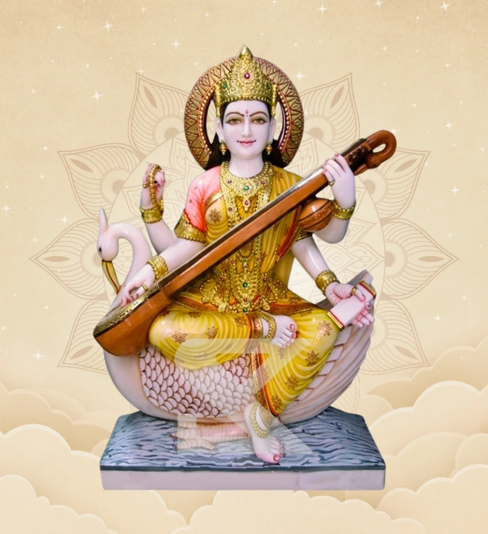 Hamsa Vahini Saraswati — Design 03 — SKM-HMS-03 — Marble Saraswati Statue