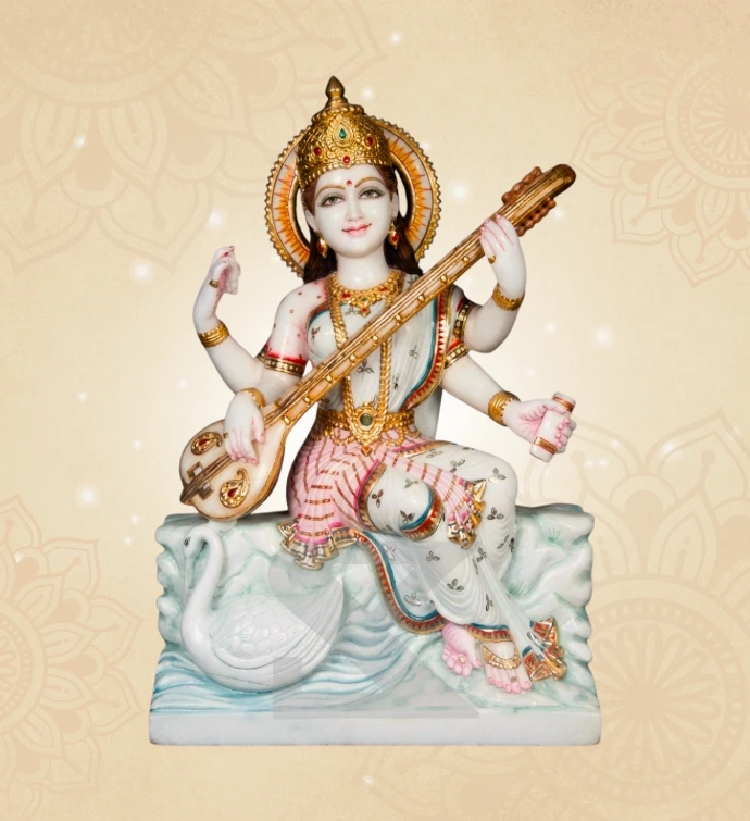 Veena Vadini Saraswati — Design 03 — SKM-VEE-03 — Marble Saraswati Statue