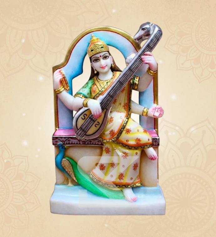 Veena Vadini Saraswati — Design 04 — SKM-VEE-04 — Marble Saraswati Statue