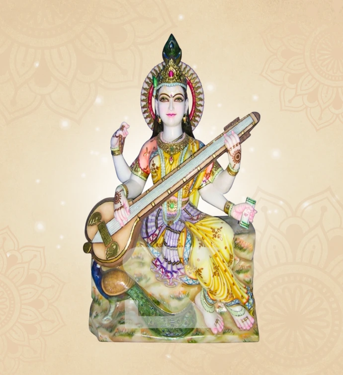 Veena Vadini Saraswati — Design 02 — SKM-VEE-02 — Marble Saraswati Statue