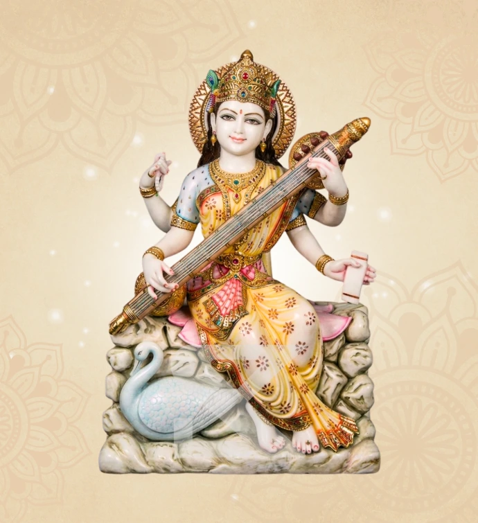 Veena Vadini Saraswati — Design 01 — SKM-VEE-01 — Marble Saraswati Statue