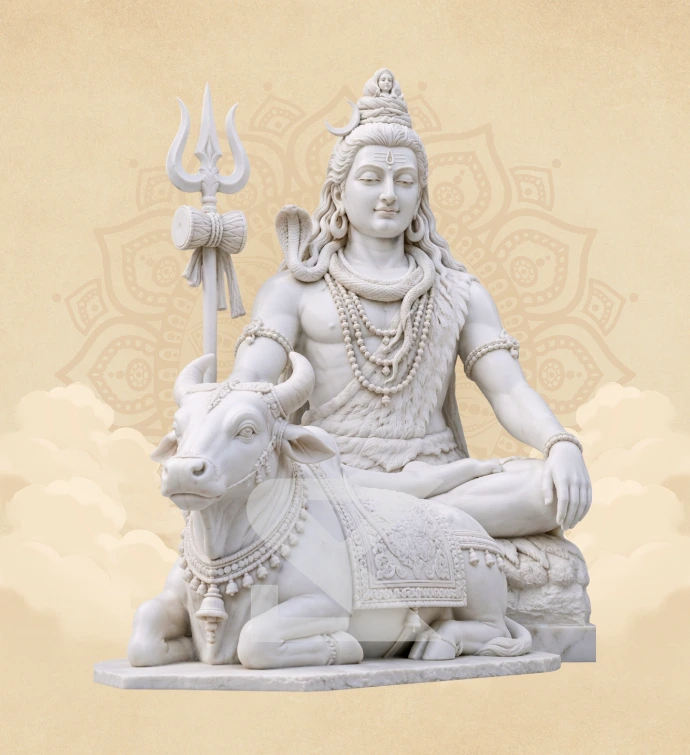 Shiva with Nandi — Design 01 — SKM-NND-01 — Marble Shiva Statue