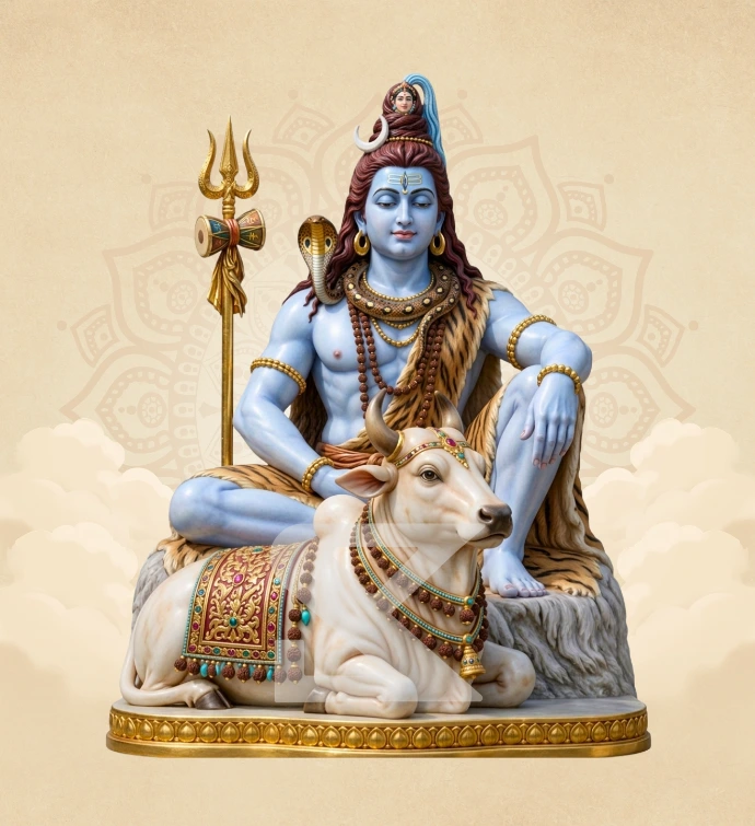 Shiva with Nandi — Design 02 — SKM-NND-02 — Marble Shiva Statue