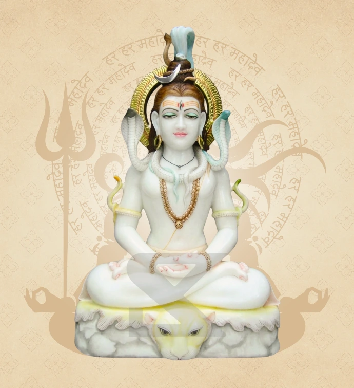 Meditating Shiva — Design 03 — SKM-ADY-03 — Marble Shiva Statue