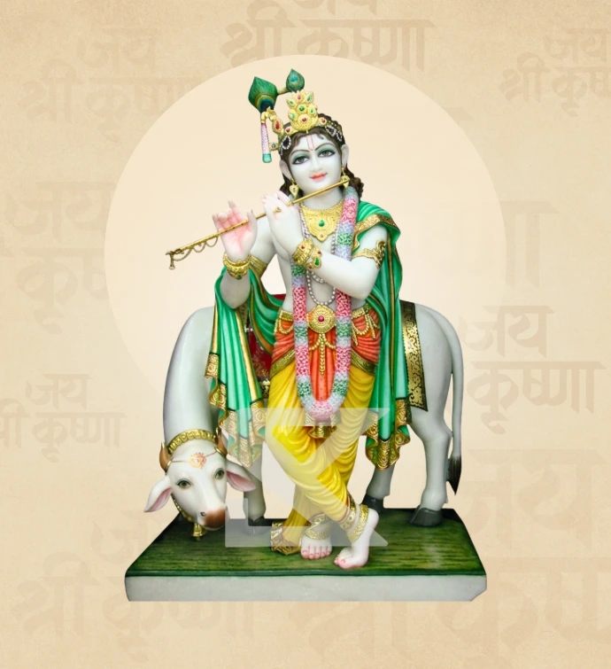 Krishna with Cow Marble Statue