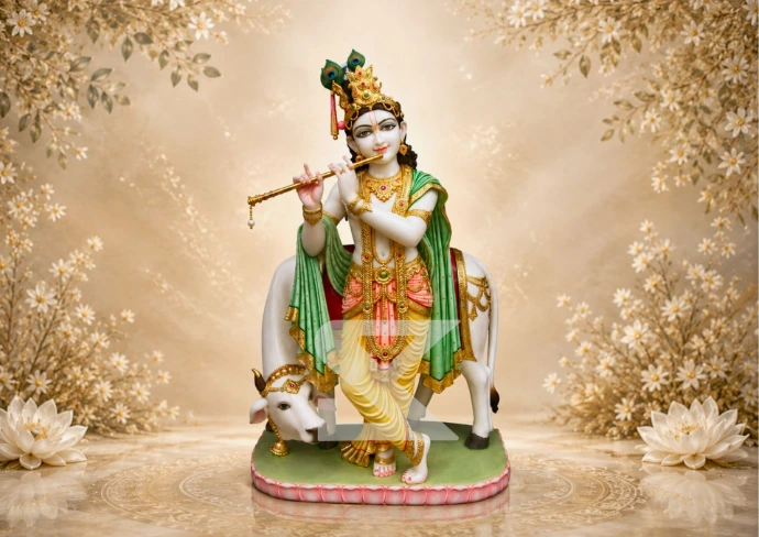 Marble Krishna with Cow Govinda — Hero