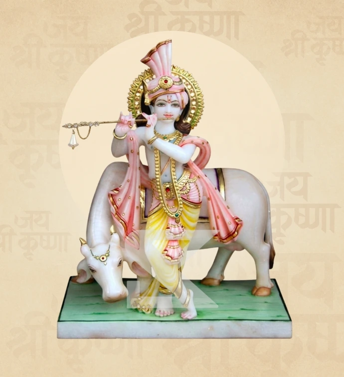 Krishna with Cow — Design 02 — SKM-GVD-02 — Marble Krishna Statue