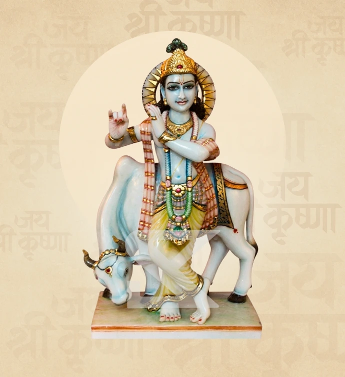 Krishna with Cow — Design 03 — SKM-GVD-03 — Marble Krishna Statue