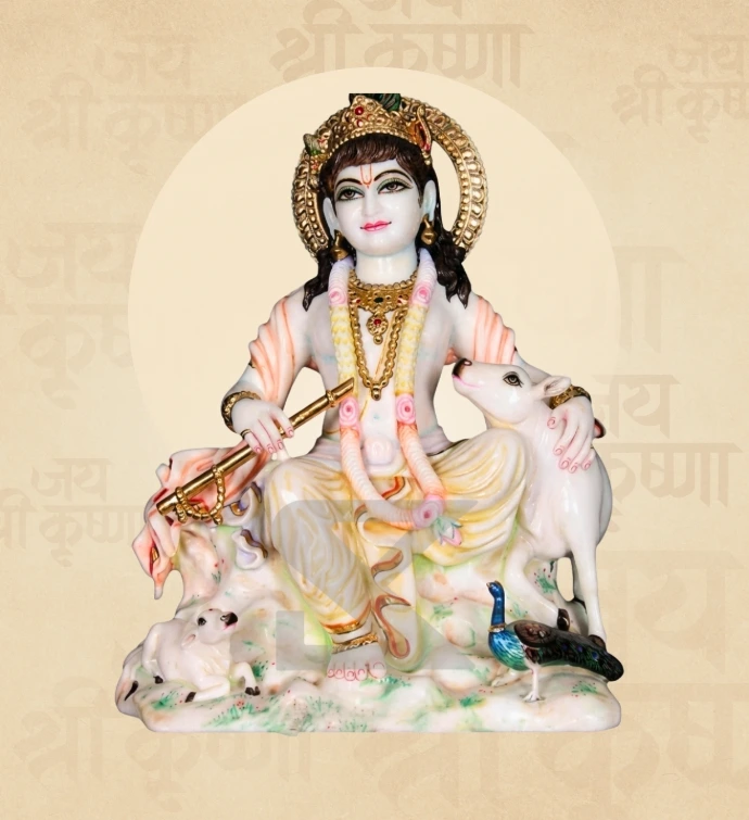 Krishna with Cow — Design 04 — SKM-GVD-04 — Marble Krishna Statue
