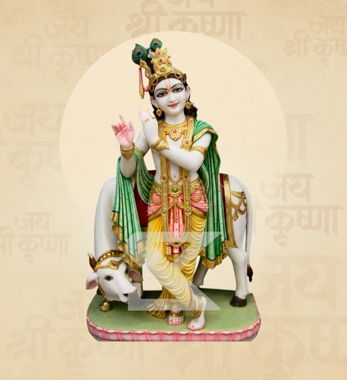 Krishna with Cow — Design 05 — SKM-GVD-05 — Marble Krishna Statue