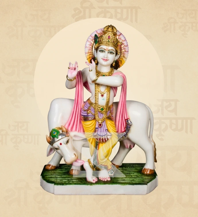 Krishna with Cow — Design 06 — SKM-GVD-06 — Marble Krishna Statue