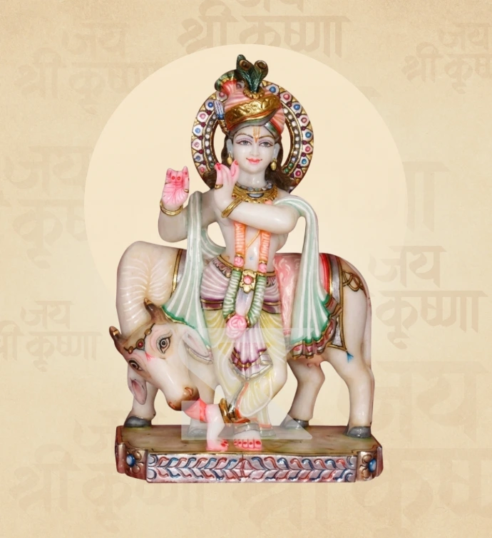 Krishna with Cow — Design 07 — SKM-GVD-07 — Marble Krishna Statue
