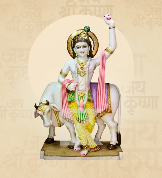 Krishna with Cow — Design 08 — SKM-GVD-08 — Marble Krishna Statue