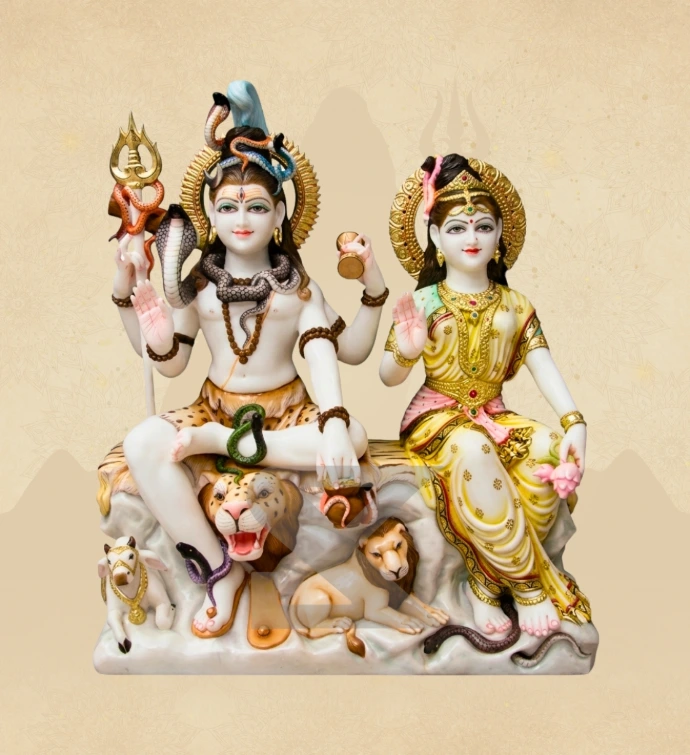 Gauri Shankar — Design 14 — SKM-GSH-14 — Marble Gauri Shankar Statue