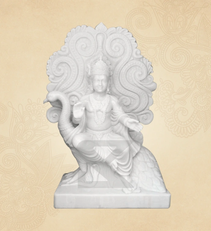 Murugan with Peacock — Design 02 — SKM-MPC-02 — Marble Murugan Statue