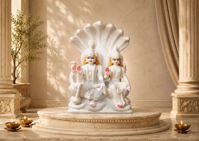 Marble Seated Laxmi Narayan Statue — Hero