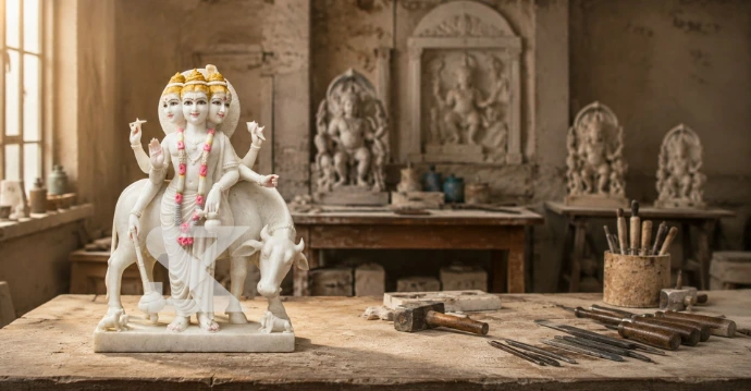 Marble Dattatreya Statue in Meditation Space