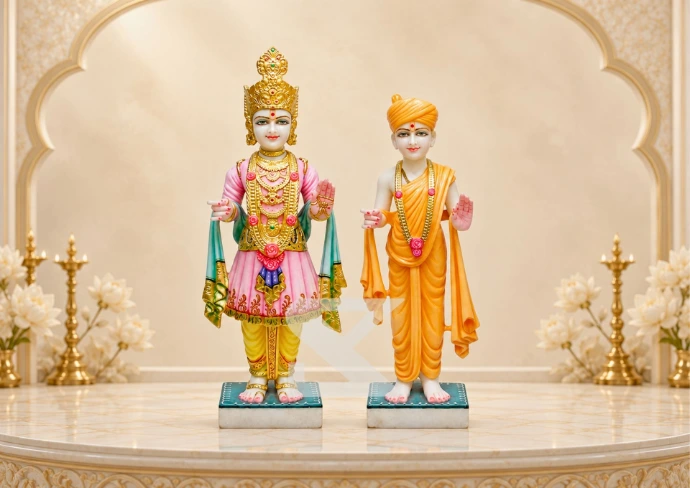 Premium White Marble Swaminarayan Statue — Shilakrut