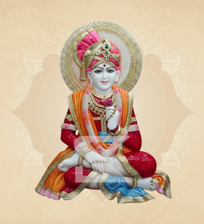 Seated Marble Swaminarayan Statue