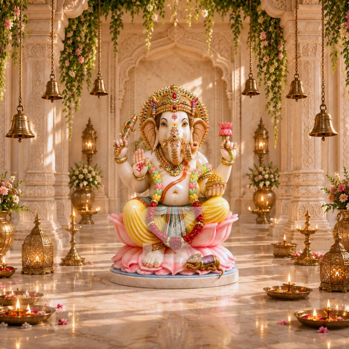 Marble Ganesha in Temple Setting