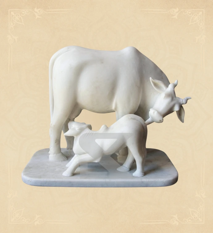 Cow and Calf — SKM-COW-02 — Marble Cow Statue