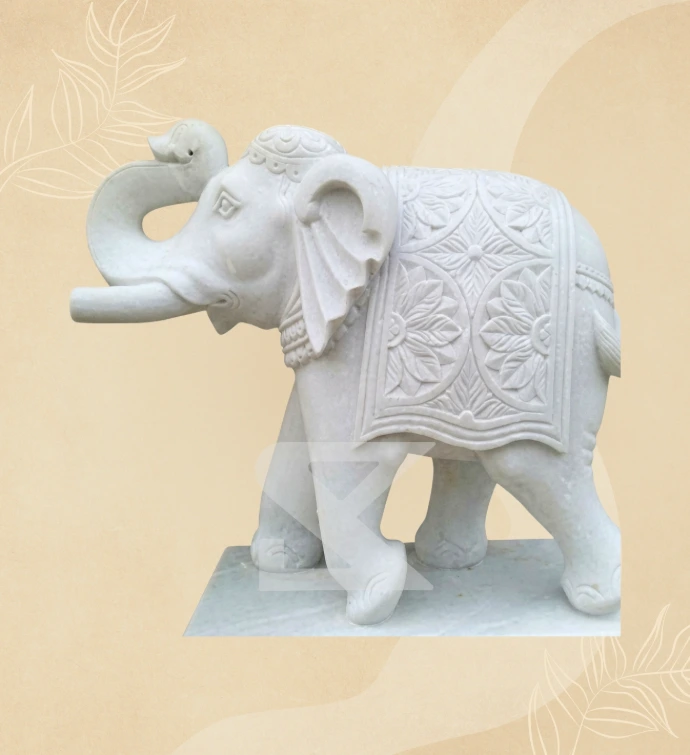 Elephant with Calf — SKM-ELE-05 — Marble Elephant Statue
