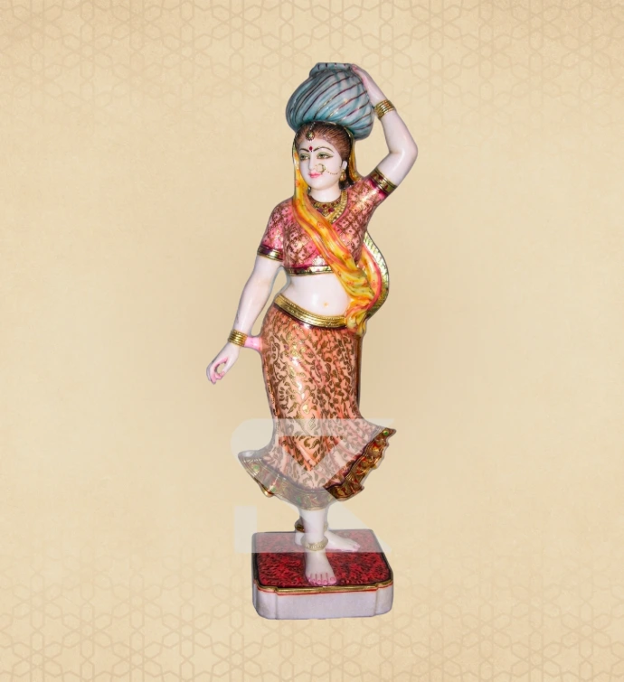 Painted Village Belle with Pot — SKM-FG-09 — Marble Figurines