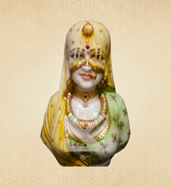 Painted Rajasthani Bride — Gold — SKM-FG-12 — Marble Figurines