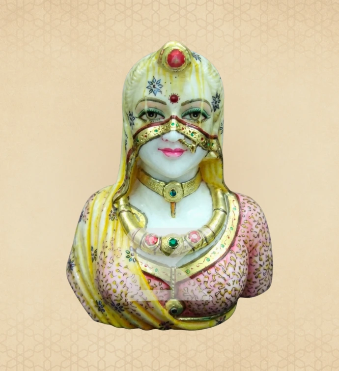 Painted Rajasthani Bride — Green — SKM-FG-11 — Marble Figurines
