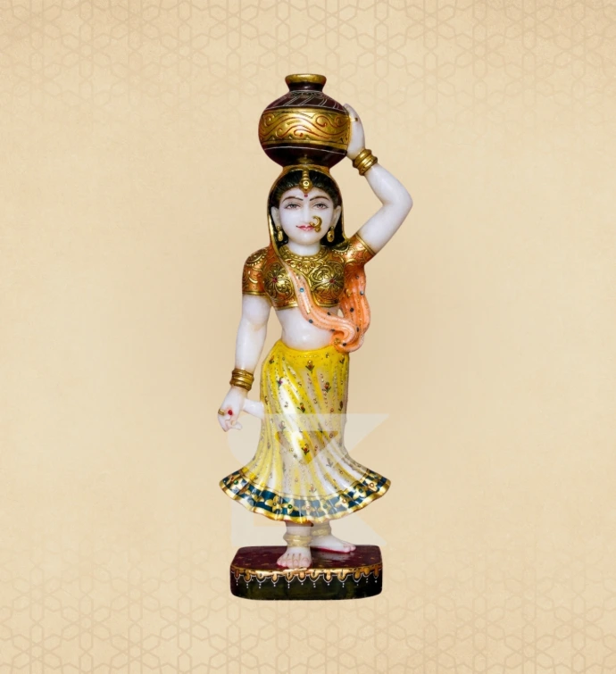 Painted Matka Bearer — SKM-FG-13 — Marble Figurines