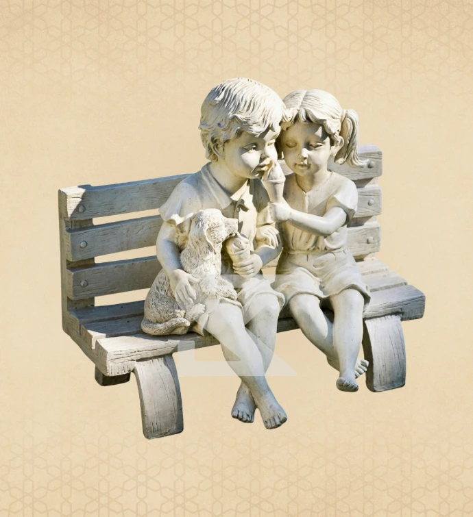 Children on a Bench — SKM-FG-24 — Marble Figurines
