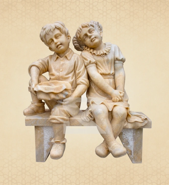 Seated Children Pair — SKM-FG-26 — Marble Figurines
