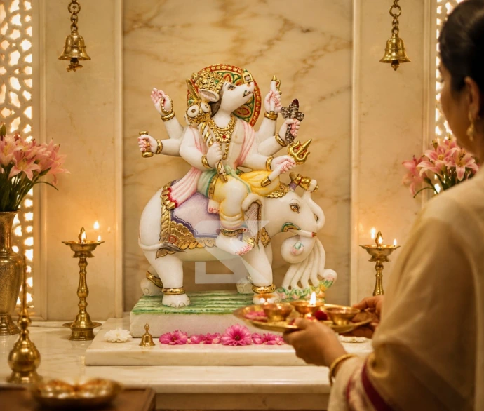 Premium Marble Manibhadra Veer Statue — Lifestyle