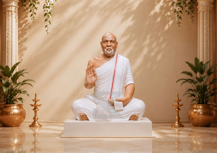 Marble Shri Padamprabh Surishwer Ji Statue — Shilakrut