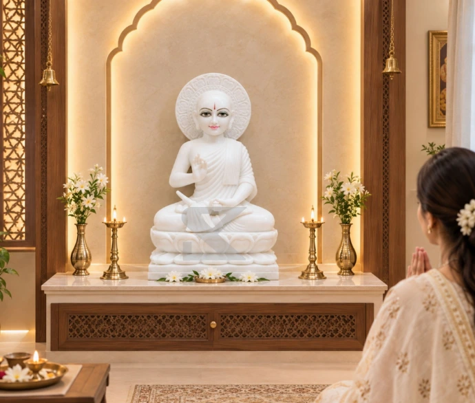Premium Marble Gautam Swami Statue — Lifestyle