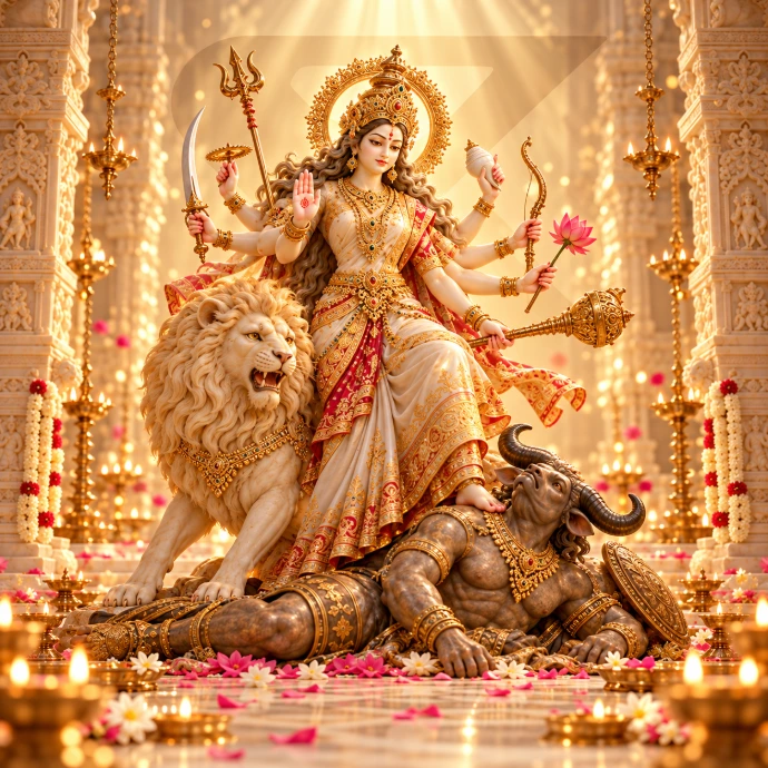 Goddess Durga's radiant temple triumph